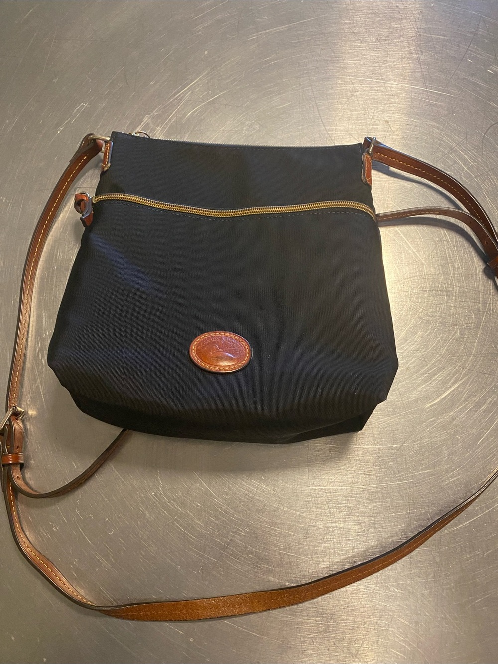 Dooney & Bourke Black Crossbody with Brown Leather Trim